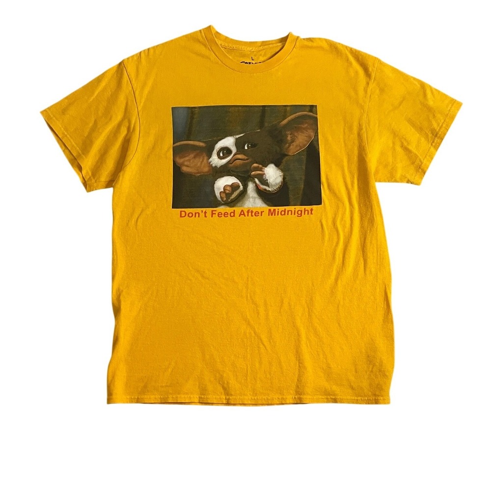 Gremlins Gizmo Graphic T-Shirt Mens Large Yellow Don't Feed After Midnight Tee